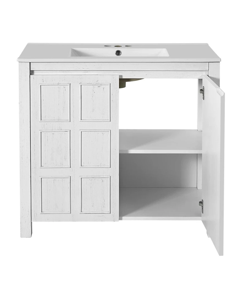 Sillysis 36" Retro Bathroom Vanity with Ceramic Sink, Solid Wood Frame and Soft Close Doors, Spacious Storage Cabinet for Modern Bathrooms.