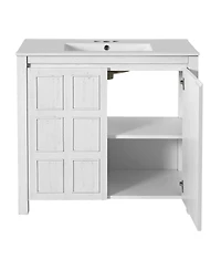 Sillysis 36" Retro Bathroom Vanity with Ceramic Sink, Solid Wood Frame and Soft Close Doors, Spacious Storage Cabinet for Modern Bathrooms.