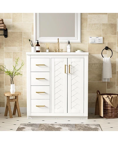Sillysis 30" Freestanding Bathroom Vanity with Ceramic Sink, 3 Drawers & Soft Closing Doors, Modern Storage Cabinet