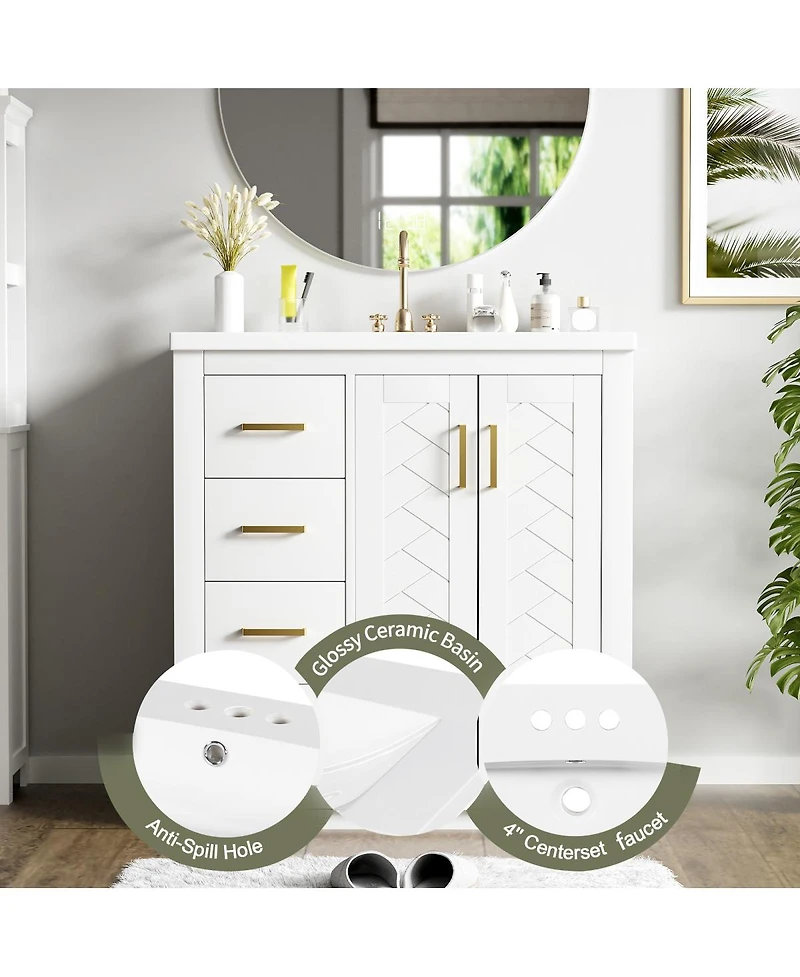 Sillysis 30" Freestanding Bathroom Vanity with Ceramic Sink, 3 Drawers & Soft Closing Doors, Modern Storage Cabinet