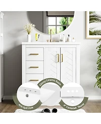 Sillysis 30" Freestanding Bathroom Vanity with Ceramic Sink, 3 Drawers & Soft Closing Doors, Modern Storage Cabinet