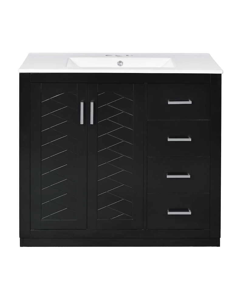 Sillysis 36" Bathroom Vanity with Ceramic Sink, Modern Solid Wood Cabinet & Ample Storage Drawers for Small Spaces
