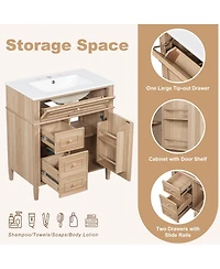 Sillysis 30" Freestanding Bathroom Vanity with Sink & Soft Close Flip Drawer, Solid Wood & Mdf Storage for Modern Bathrooms