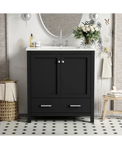 Sillysis 30" Bathroom Vanity with Sink, Solid Wood Cabinet & Soft Close Doors, Drawer Storage for Modern Bathrooms