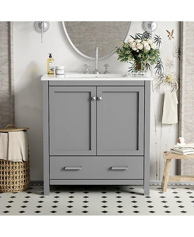Sillysis 30" Bathroom Vanity with Sink, Solid Wood Cabinet & Soft Close Doors, Drawer Storage for Modern Bathrooms