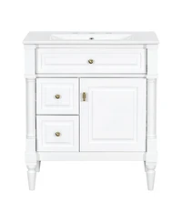 Sillysis 30" Bathroom Vanity with Ceramic Sink, Modern Solid Wood Freestanding Cabinet for Small Spaces