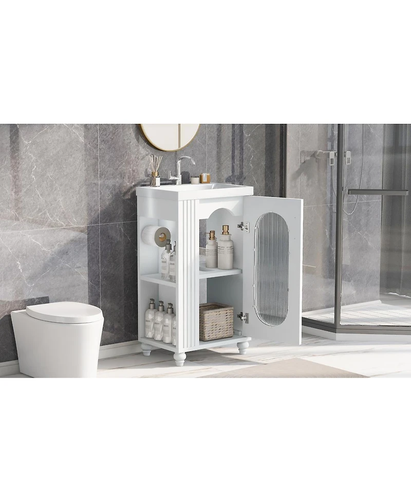 Sillysis 20" Bathroom Vanity with Ceramic Sink, Mdf Storage Cabinet, Adjustable Shelf and Toilet Paper Holder for Small Bathrooms