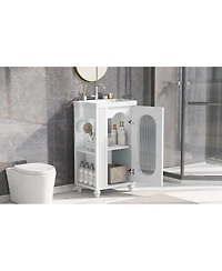 Sillysis 20" Bathroom Vanity with Ceramic Sink, Mdf Storage Cabinet, Adjustable Shelf and Toilet Paper Holder for Small Bathrooms