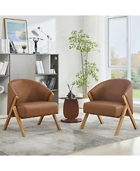 gaomon Mid-Century Modern Linen Upholstered Reading Armchair, Solid Wood Frame Comfortable Side Chair for Home
