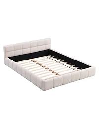 Streamdale Furniture Chenille Upholstered Bed with Checkerboard Design