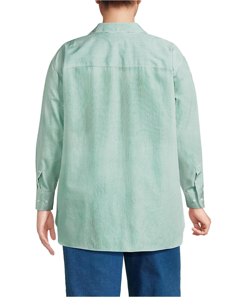 Lands' End Plus Oversized No Iron Tunic with Statement Collar Shirt