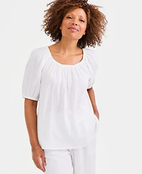 Style & Co Women's Cotton Gauze Puff-Sleeve Top, Macy's Exclusive
