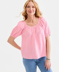 Style & Co Women's Cotton Gauze Puff-Sleeve Top, Macy's Exclusive