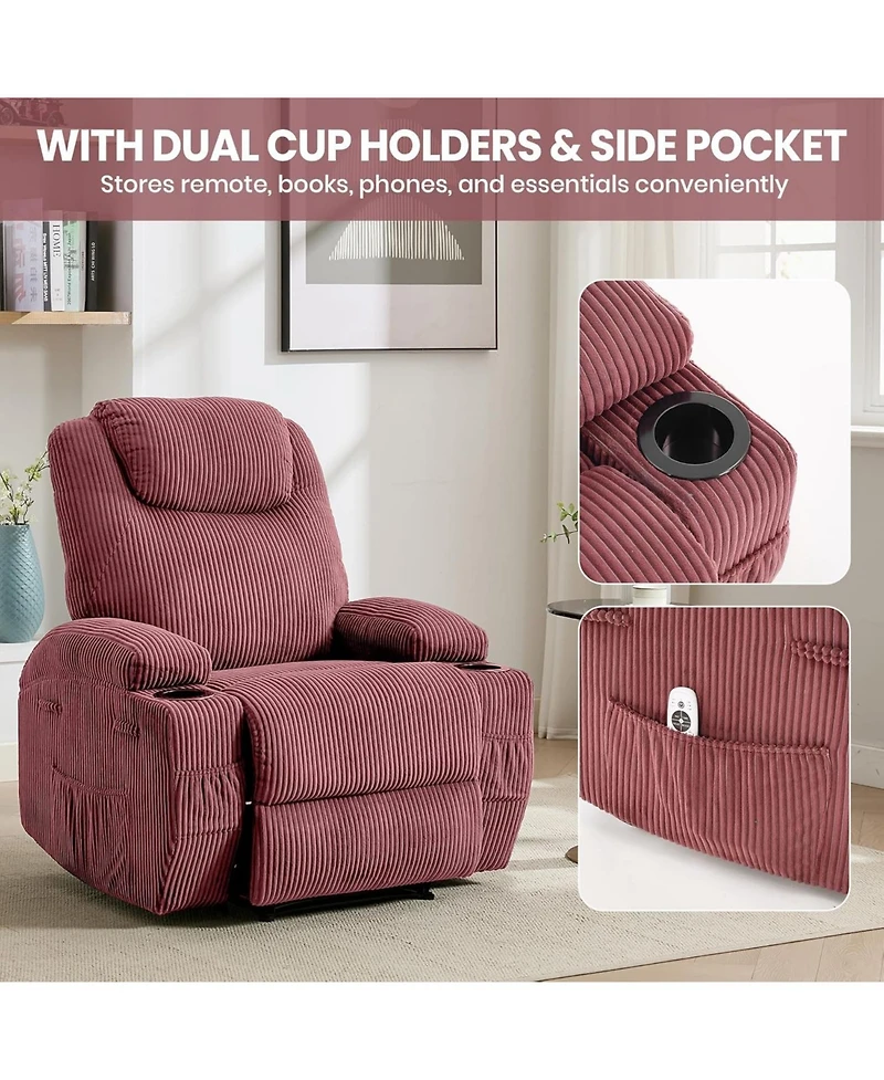 gaomon massage rocker recliner chair with heat and vibration, ergonomic rocking lounge chair for living room with dual cup holders