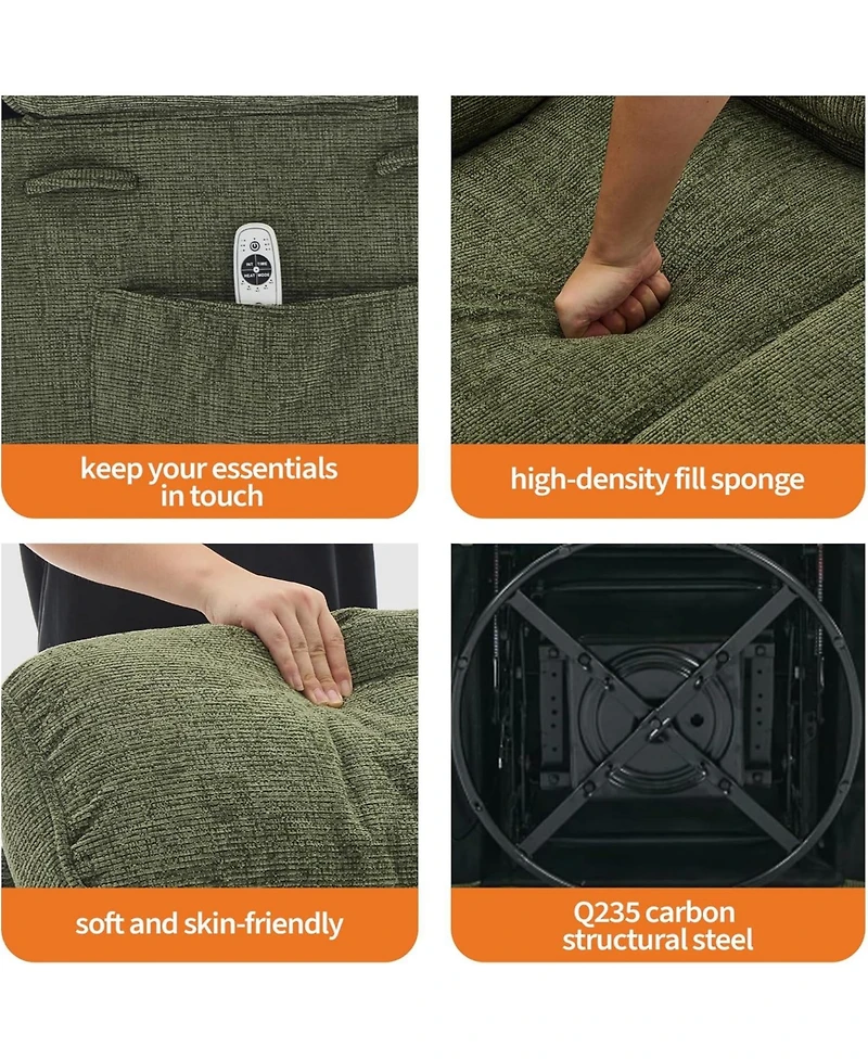 gaomon 360°Swivel Rocker Recliner Chair for Adult,Massage and Heat Swivel Rocker Recliner Chair w/Adjustable Backrest and Footrest