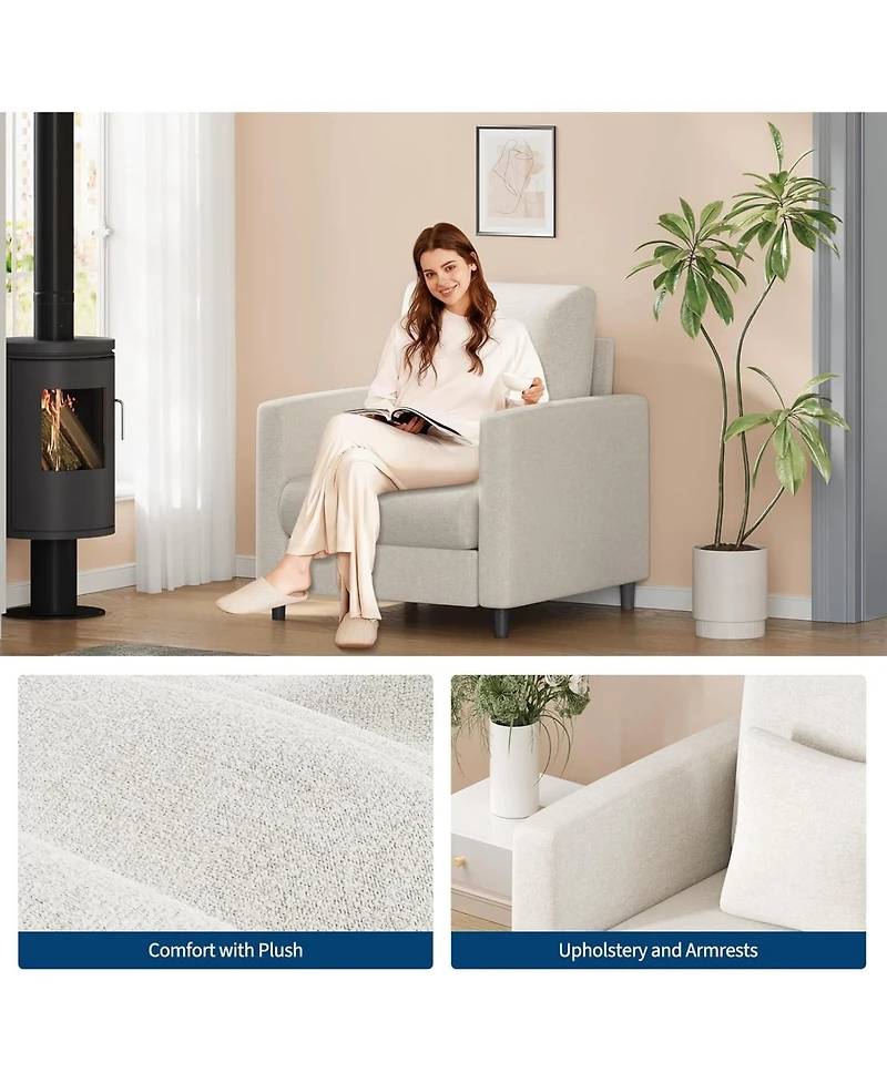 gaomon Sofa Accent Chair, 33" Upholstered Reading Sofa Chairs for Small Spaces,Mid Century Arm Chair, Solid Wood Frame, Tool-Free Assembly