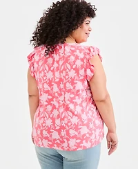 Style & Co Plus Emelia Flutter-Sleeve Tie-Neck Top, Macy's Exclusive