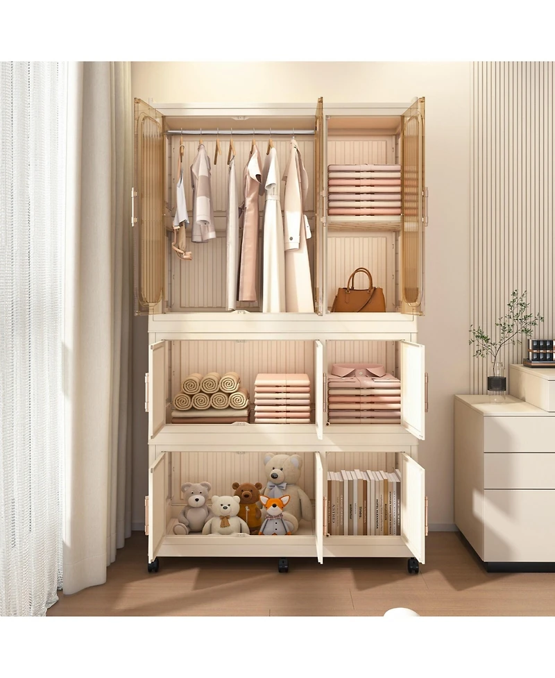 Boyel Living Portable Wardrobe Closet with 9 Magnetic Doors, 1 Hanging Rod & 6 Hangers