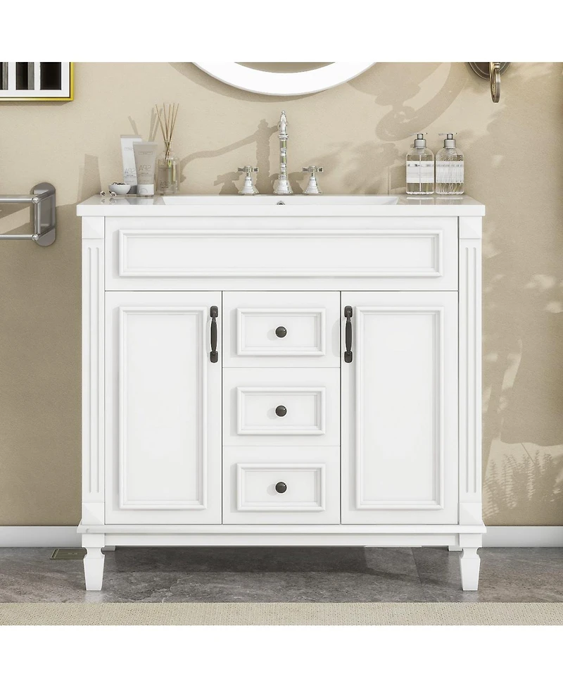 Sillysis Bathroom Vanity with Sink, Solid Wood Cabinet, Soft Close Doors and