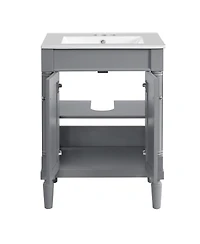Sillysis 24" Bathroom Vanity with Ceramic Sink, Modern Solid Wood Cabinet & Ample Storage for Small Spaces