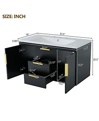 Sillysis 36" Wall Mounted Bathroom Vanity with Resin Sink, Modern Mdf Cabinet, Double Drawers & Storage for Small Bathrooms