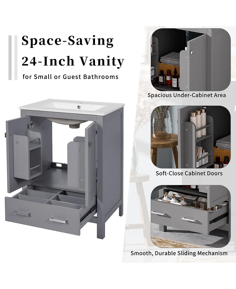 Sillysis 24" Bathroom Vanity with Sink, Solid Wood Frame, Soft Close Doors & Ample Storage for Small Spaces