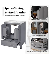 Sillysis 24" Bathroom Vanity with Sink, Solid Wood Frame, Soft Close Doors & Ample Storage for Small Spaces