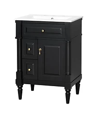 Sillysis 24" Bathroom Vanity with Sink, Solid Wood Cabinet Flip Drawer and Adjustable Shelf, Freestanding Modern Storage for Small Spaces