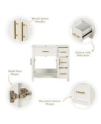 Sillysis 36" Bathroom Vanity with Left Ceramic Sink, Solid Wood & Mdf Cabinet, Ample Storage Drawers, Modern Freestanding