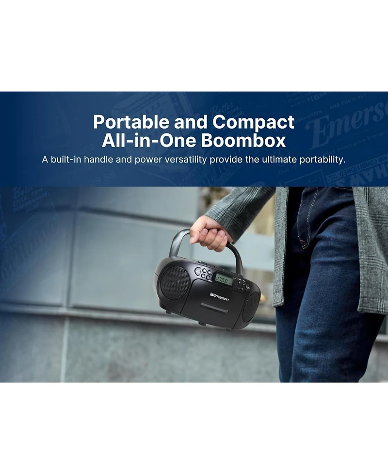 Emerson Epb-3003 Portable Cd / Cassette Player with Am/Fm Radio, Programmable Memory, Dual Stereo Speakers