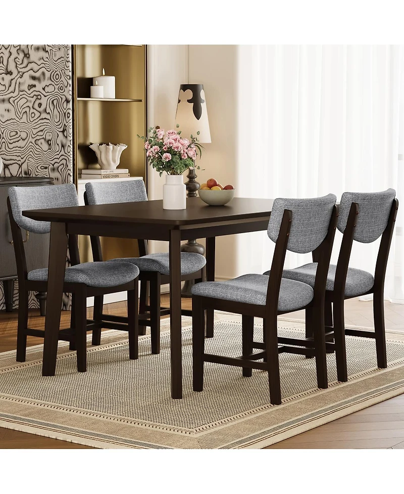 Streamdale Furniture Rustic 5-Piece Dining Set - Solid Wood Table + 4 Upholstered Chairs, Espresso
