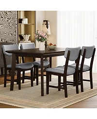 Streamdale Furniture Rustic 5-Piece Dining Set - Solid Wood Table + 4 Upholstered Chairs, Espresso