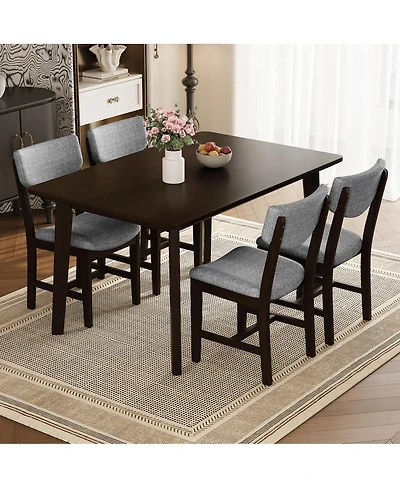 Streamdale Furniture Rustic 5-Piece Dining Set - Solid Wood Table + 4 Upholstered Chairs, Espresso