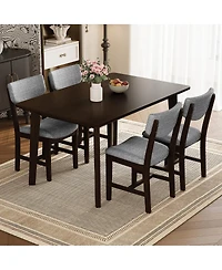 Streamdale Furniture Rustic 5-Piece Dining Set - Solid Wood Table + 4 Upholstered Chairs, Espresso