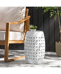 Streamdale Furniture Sculptural Barrel Side Table with Laser-Cut Floral Motifs