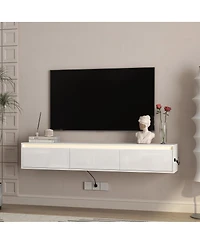 Streamdale Furniture Floating Tv Stand with Led Lights & Power Outlet