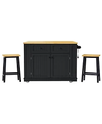 Streamdale Furniture 48" Kitchen Island w/ 2 Stools, Power Outlet, Storage, Drop Leaf, 5 Wheels