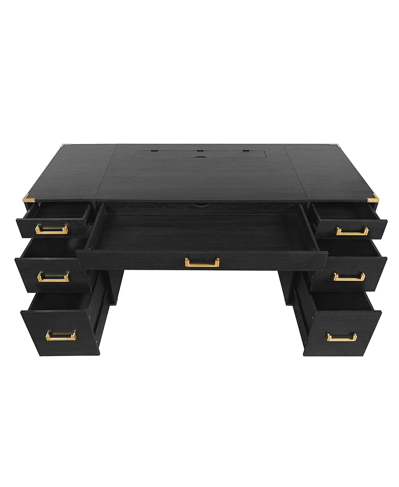 Streamdale Furniture 70" Executive Desk with File Drawers, Usb Ports, Outlets & Hidden Compartment