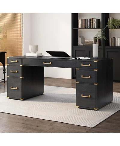 Streamdale Furniture 70" Executive Desk with File Drawers, Usb Ports, Outlets & Hidden Compartment