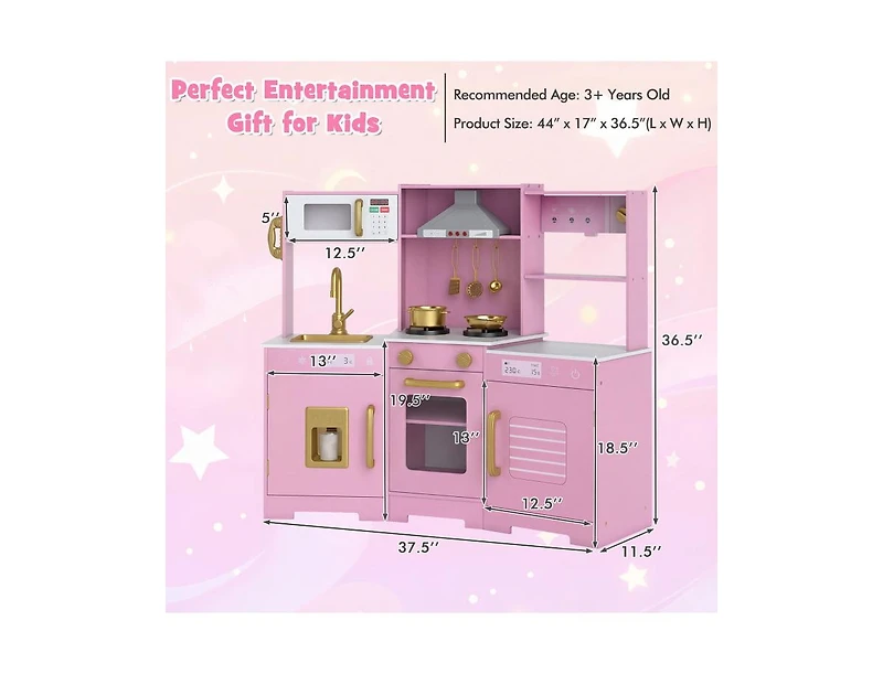 Slickblue Pretend Play Wooden Kitchen Set with Range Hood and Realistic Effects