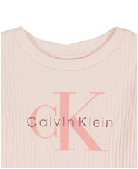 Calvin Klein Girls' 2T-6X Ribbed Logo T-Shirt and Crinkle Knit Wrap-Front Shorts, 2-Piece Set