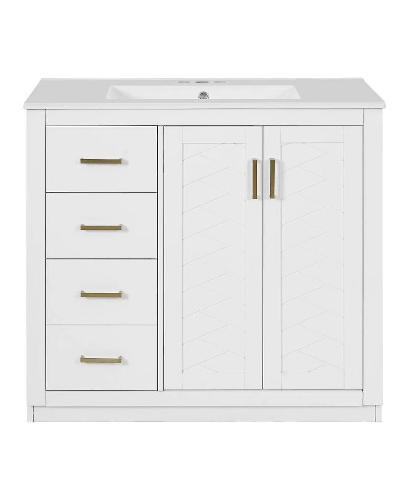 Sillysis 36" Bathroom Vanity with Ceramic Sink, Solid Wood Frame, Soft Close Drawers & Ample Storage for Modern Homes