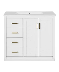 Sillysis 36" Bathroom Vanity with Ceramic Sink, Solid Wood Frame, Soft Close Drawers & Ample Storage for Modern Homes