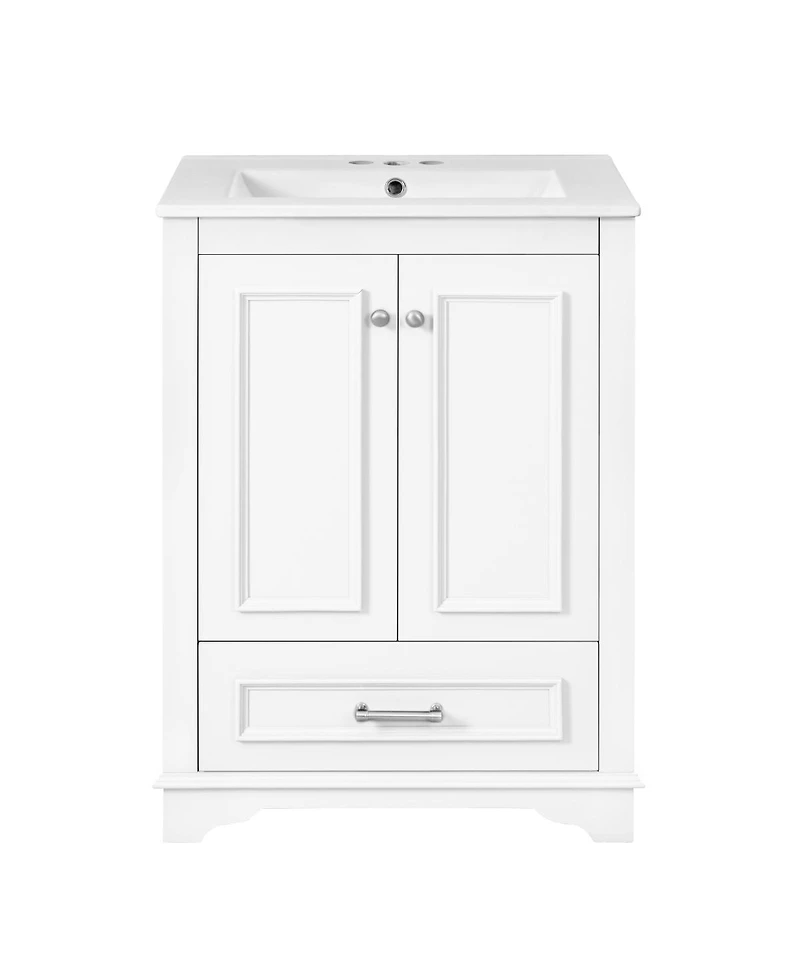 Sillysis 24" Bathroom Vanity with Ceramic Sink, Modern Freestanding Cabinet Drawer & Soft Closing Doors, Solid Wood Mdf Storage