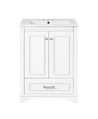 Sillysis 24" Bathroom Vanity with Ceramic Sink, Modern Freestanding Cabinet Drawer & Soft Closing Doors, Solid Wood Mdf Storage