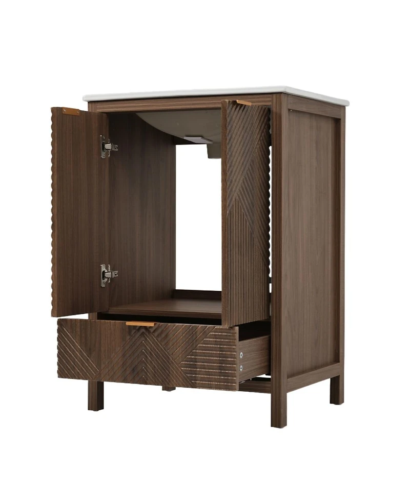 Sillysis 24" Bathroom Vanity with Ceramic Sink, Modern Solid Wood Cabinet & Textured Door for Small Spaces