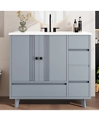 Sillysis 36" Bathroom Vanity with Sink, Solid Wood Cabinet, 4 Drawers and Side Storage for Small Bathrooms