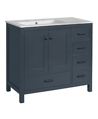 Sillysis 36" Bathroom Vanity with Sink, Solid Wood Cabinet & 5 Drawers Storage, Modern Freestanding Bath for Small Spaces