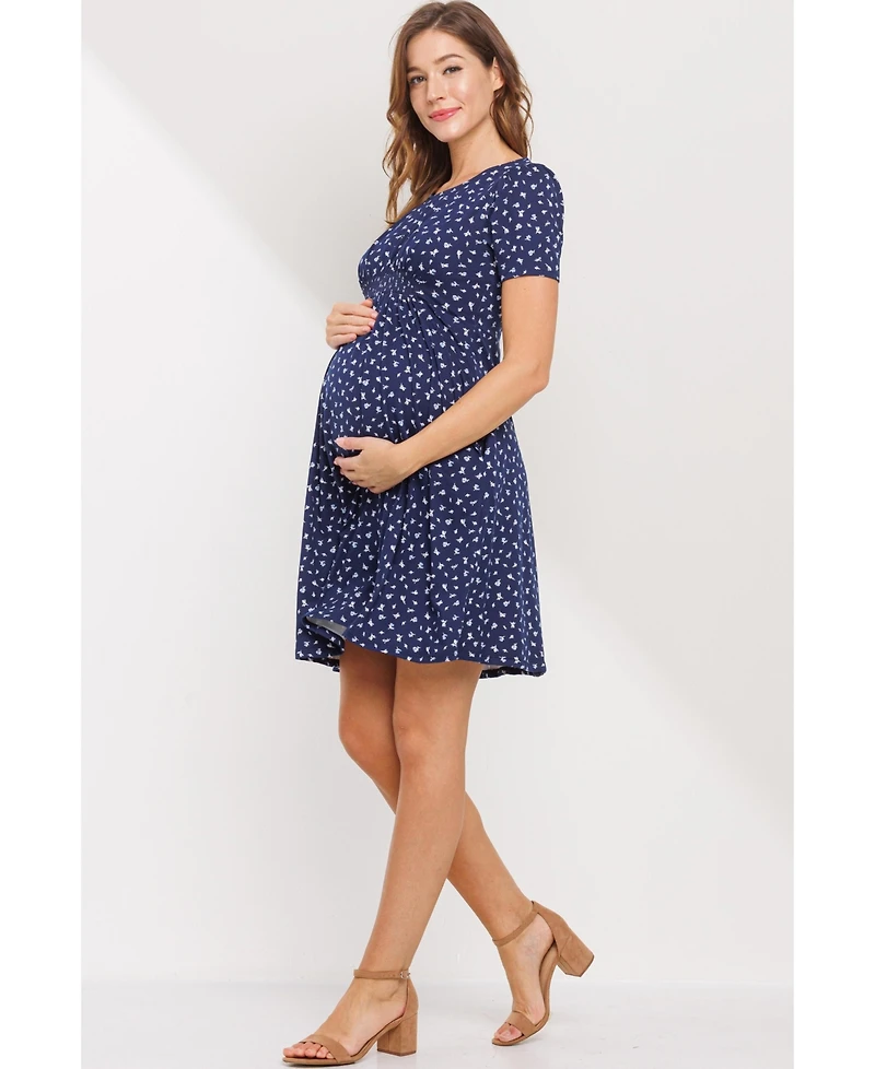 Hello Miz Maternity Floral Empire Waist Short Sleeve Dress