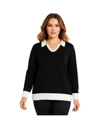 Avenue Plus Color Block Polo Sweater